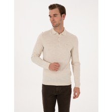 Cacharel Erkek Bej Slim Fit Yün Karışımlı Polo Yaka Basic Triko Kazak 50315267-VR011