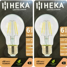 Avarson (2 Adet) Heka 6W (51W) 6500K (Beyaz Işık) E27 Duylu (Kalın Duy) LED Şeffaf Ampul