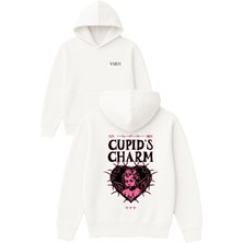 Vsrn Cupıp S Charm Tasarım Baskılı Oversize Beyaz Kapüşonlu Sweatshirt