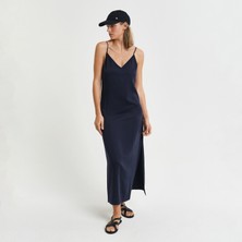 Gant Kadın Lacivert Regular Fit V Yaka Elbise