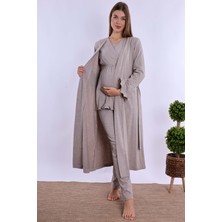 Effortt Bej Sabahlıklı Hamile Lohusa Pijama Takımı