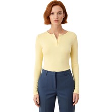 Ersefa Kadın Uzun Kollu Düğmeli Bisiklet Yaka Fitted Örme Üst Kaliteli Şık Rahat Modern Zarif Günlük