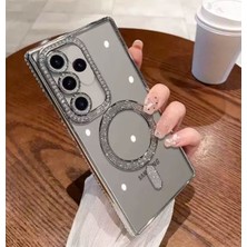 M.TK Moveteck Samsung Galaxy A55 / A35 Uyumlu Kılıf Simli Taşlı Lens Korumalı Arkası Şeffaf Kenarı Renkli Parlak Magsafe Kapak