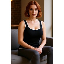 FRM Moda Büyük Beden Kalp Yaka Triko Fit Düz Desen Casual Günlük Regular Askılı Kol Bluz