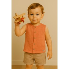 Kidaxi Müslin Kolsuz Gömlek Şort Takım 6-9/9-12/18-24/24-36 Ay