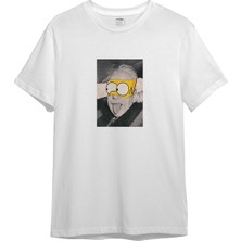 The Lucid Lab Albert Einstein / Homer Simpson Tişört - Beyaz