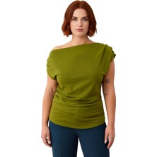 Ersefa Kadın Dökümlü Asimetrik Yaka Örme Bluz Günlük Şıklık Için Ideal Kaliteli Şık Rahat Modern Zarif