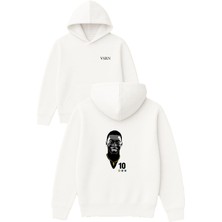 Vsrn Pele Tasarım Baskılı Oversize Beyaz Kapüşonlu Sweatshirt