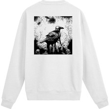 Colermi Sırt Baskılı Karga ve Kurukafa Tasarımlı Sweatshirt