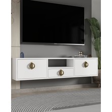 Demonte Decor 1322DROPDD-32 Duvara Montaj Tv Sehpası-Beyaz Altın