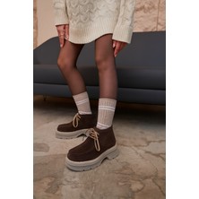 Elisha Butik Anna Kahve Süet Renkli Casual Bağcıklı Kadın Bot