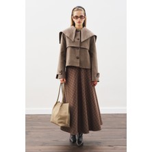 Manuka Ekose Desenli Geniş Etek Kahverengi