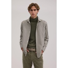 Jakamen Haki Classic Fit Kareli %100 Pamuk Gömlek