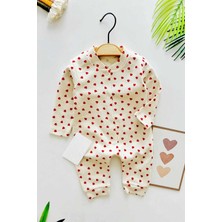 Dinamik çocuk Kız Bebek Küçük Kalp Baskılı Raporlu Çıtçıtlı Yenidoğan Bebek Tulumu %100 Pamuk Esnek 1-3-6 Aylık