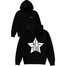 Vsrn Star Yıldız Tasarım Baskılı Oversize Siyah Kapüşonlu Sweatshirt