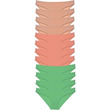 MELENERS 12 Adet Süper Eko Set Likralı Kadın Slip Külot Ten Pudra Yeşil