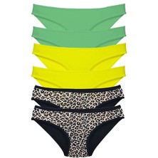 MELENERS 6 Adet Likralı Kadın Slip Külot Leopar Yeşil Sarı
