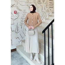 Lamelif Links Desenli Crop Hırka Camel