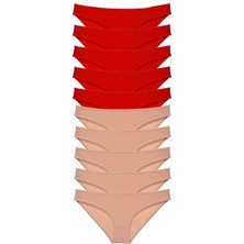 MELENERS 10 Adet Eko Set Likralı Kadın Slip Külot Kırmızı Ten