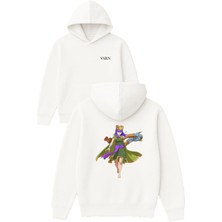 Vsrn Coc Prenses Tasarım Baskılı Oversize Beyaz Kapüşonlu Sweatshirt