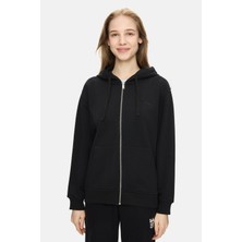 Ucla VIVIANA Siyah Kapüşonlu Pamuklu Nakışlı Fermuarlı Standard Fit Kadın Sweatshirt