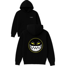 Vsrn Kızgın Surat Tasarım Baskılı Oversize Siyah Kapüşonlu Sweatshirt