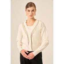 Ftz Women Kadın Şerit Detay Hırka  Ekru 25004