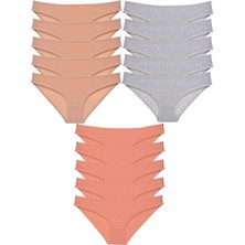 MELENERS 15 Adet Süper Eko Set Likralı Kadın Slip Külot Ten Gri Pudra