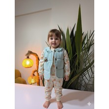 Şimo Butik Bayramlık Kız Bebek Çiçek Desenli Üçlü Takım (Omuzdan Çıtçıtlısweatshirt+Fitilli Yelek+Pantolon)