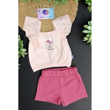 Dinamik çocuk Kız Çocuk Brode Kol Detaylı Alt Üst 2li Yazlık Ince Takım Kalpli