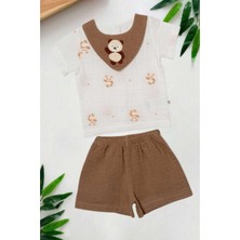 Dinamik çocuk Panda Yaka Nakışlı Raporlu Müslin 2li Takım Unisex Kız Erkek Bebek Yazlık Alt Üst Aylık