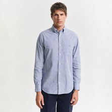 Gant Erkek Lacivert Regular Fit Düğmeli Yaka Çizgili Gömlek
