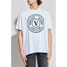 Versace Erkek Regular Fit V Amblemli Bisiklet Yaka T-Shirt - Beyaz