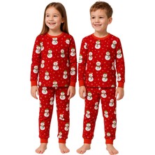 Zuzunga Unisex Yılbaşı Kardan Adam Desenli Çocuk Pijama Takımı