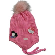 Abarta Kız Bebek Çiçek Figürlü Kulak Korumalı Ponponlu Örgü Bere 0-18 Ay