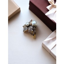Fayra Accessories Kristal Taşlı Çiçek Figürlü Inci Yüzük