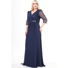 Ladies First Büyük Beden 3874 Lacivert Uzun Abiye Elbise