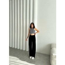 Kadın Likralı Palazzo Siyah Kot Pantolon