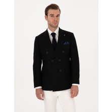 Cacharel Erkek Siyah Slim Fit Yün Karışımlı Kruvaze Ceket 50310755-VR046