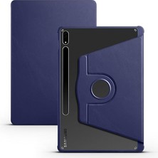Samsung Galaxy Tab S7 Fe Lte (T737-T736-T733-T730) ile Uyumlu Kılıf 360 Derece Dönebilen Standlı Pu Arkası Şeffaf Pu Deri Tpu Kaliteli Tam Uyumlu Termik Kapak Kalem Bölmeli - Lacivert