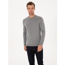 Cacharel Erkek Gri Slim Fit Kaşmir İpek Karışımlı Bisiklet Yaka Triko Kazak 50316307-VR024