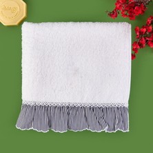 Matmel Soft French Cottage Twin Çizgi Desenli Yüz Havlusu - Ekru - 50X90 cm