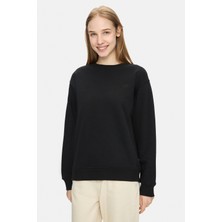 Ucla SUNNIVA Siyah Bisiklet Yaka Pamuklu Nakışlı Loose Fit Kadın Sweatshirt