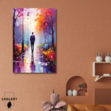 Gaagart Tekli Dikey Kanvas Tablo Yağmurda Parkta Yürüyen Yalnız Adam