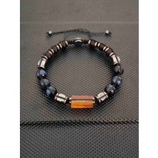 Tahrastone Natürel Serbest Kesim Baltık Damla Kehribar-8 mm Mavi Kaplangözü-Mat Oniks-Hematit Doğaltaş Bileklik Takı Aksesuar Erkek Bileklik