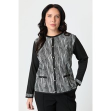 Accort Büyük Beden Desenli Hırka-Siyah