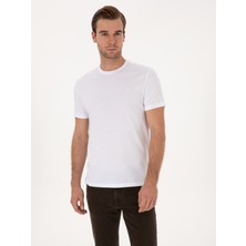 Cacharel Erkek Beyaz Slim Fit %100 Pamuk Bisiklet Yaka Basic T-Shirt 50324401-VR013