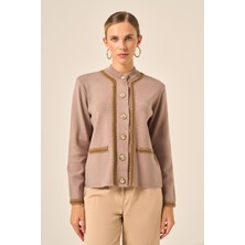 Ftz Women Şerit Detaylı Hırka  Sütlü Kahve 25199