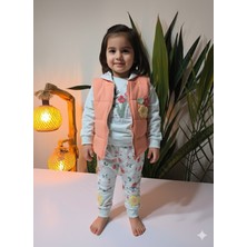 Şimo Butik Bayramlık Kız Bebek Çiçek Desenli Üçlü Takım (Omuzdan Çıtçıtlısweatshirt+Keçe Detaylı Kapşonluyelek+Pantolon)