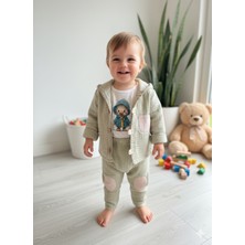 Şimo Butik Erkek Bebek Çocuk Üçlü Takım Kapşonlu Ceketli Askılı Pantolon Müslin Keten %100 Pamuk Şık Tasarım